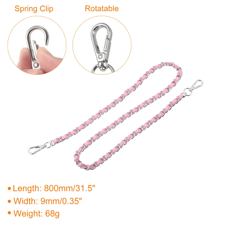 Purse Chain Strap, 32" Purse Strap Shoulder Bag Replacement Strap, Pink+Silver