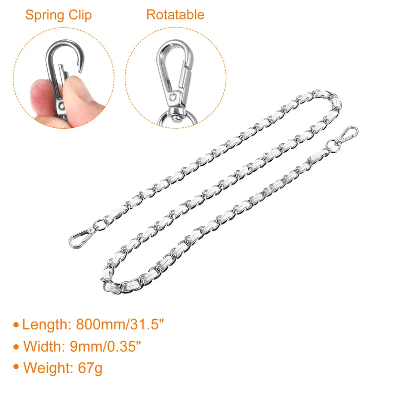 Purse Chain Strap, 32" Purse Strap Shoulder Bag Replacement Strap, White+Silver