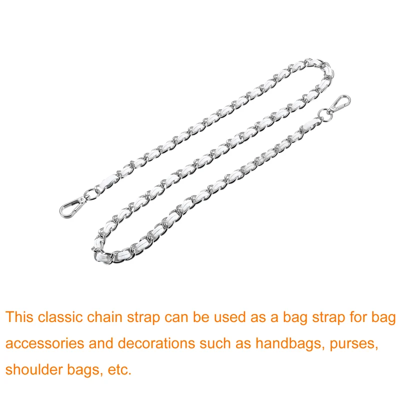 Purse Chain Strap, 32" Purse Strap Shoulder Bag Replacement Strap, White+Silver