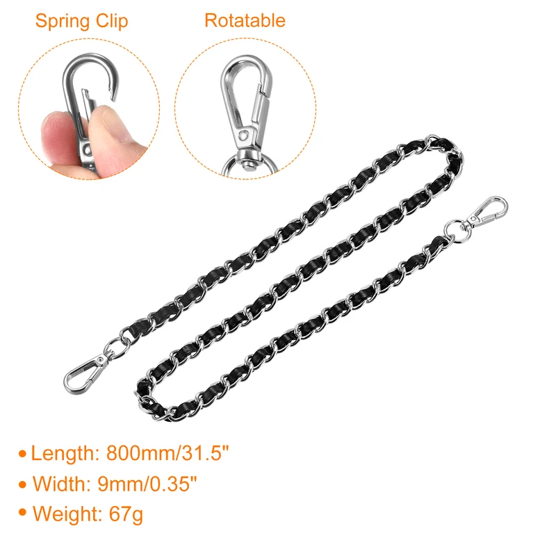 Purse Chain Strap 32" Purse Strap Shoulder Bag Replacement Strap Black+Silver