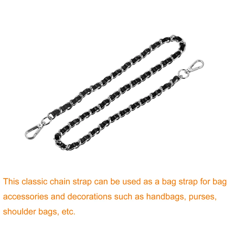 Purse Chain Strap 32" Purse Strap Shoulder Bag Replacement Strap Black+Silver
