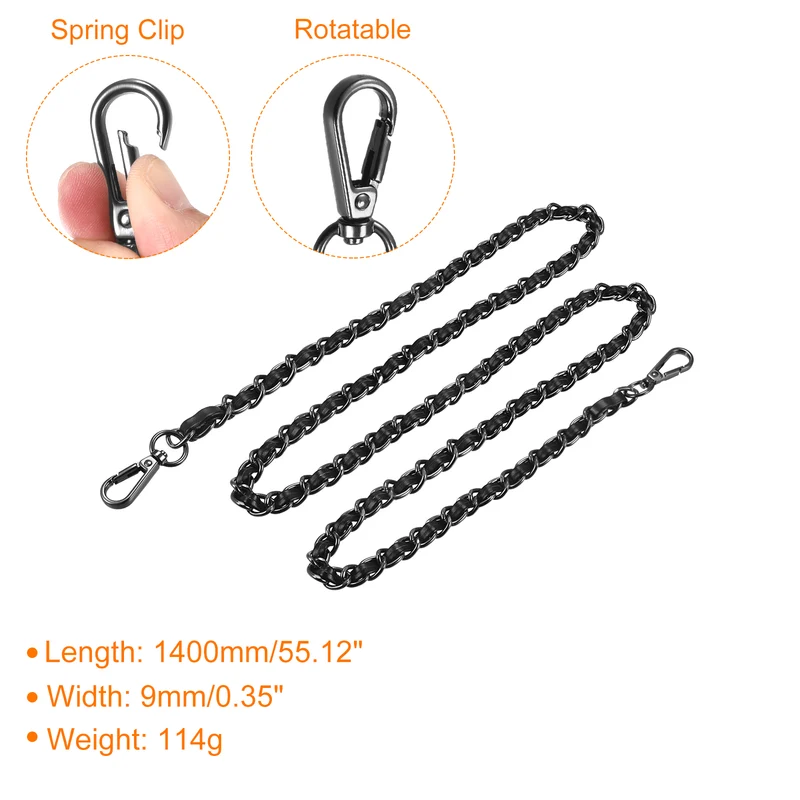 Purse Chain Strap, 55" Purse Strap Shoulder Bag Replacement Strap, Black+Grey