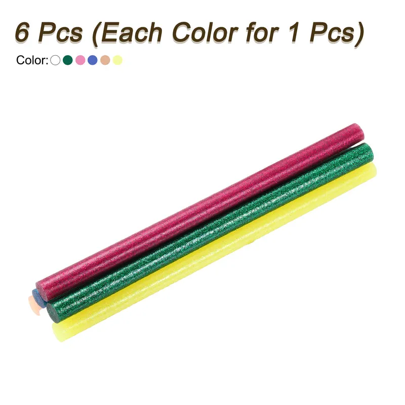 Mini Hot Glue Sticks for Glue Gun 0.43-inchx8-inch Glitter 6 Colors 6pcs
