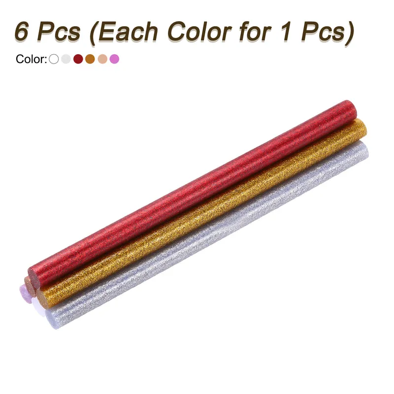 Mini Hot Glue Sticks for Glue Gun 8-inchx0.43-inch Glitter 6 Colors 6pcs