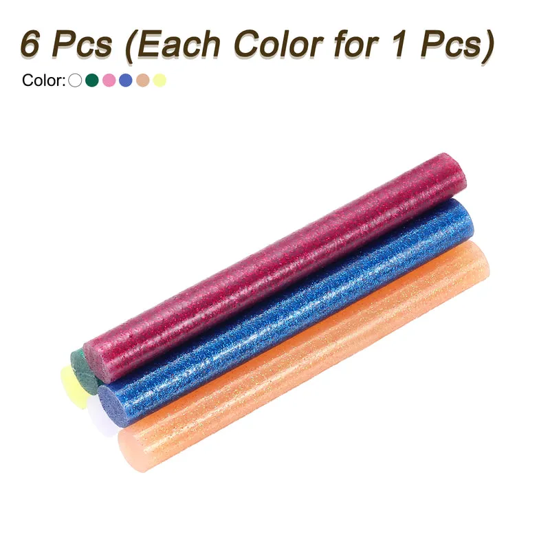 Mini Hot Glue Sticks for Glue Gun 0.43-inchx4-inch Glitter 6 Colors 6pcs