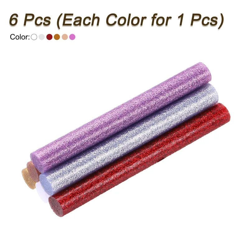 Mini Hot Glue Sticks for Glue Gun 4-inchx0.43-inch Glitter 6 Colors 6pcs