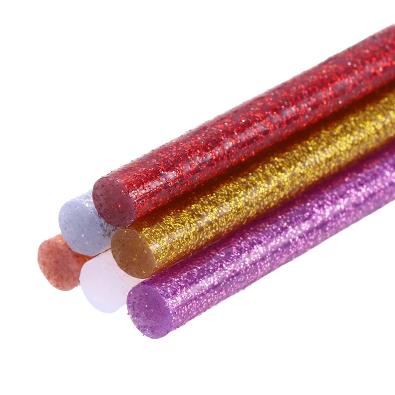 Mini Hot Glue Sticks for Glue Gun 8-inchx0.28-inch Glitter 6 Colors 6pcs