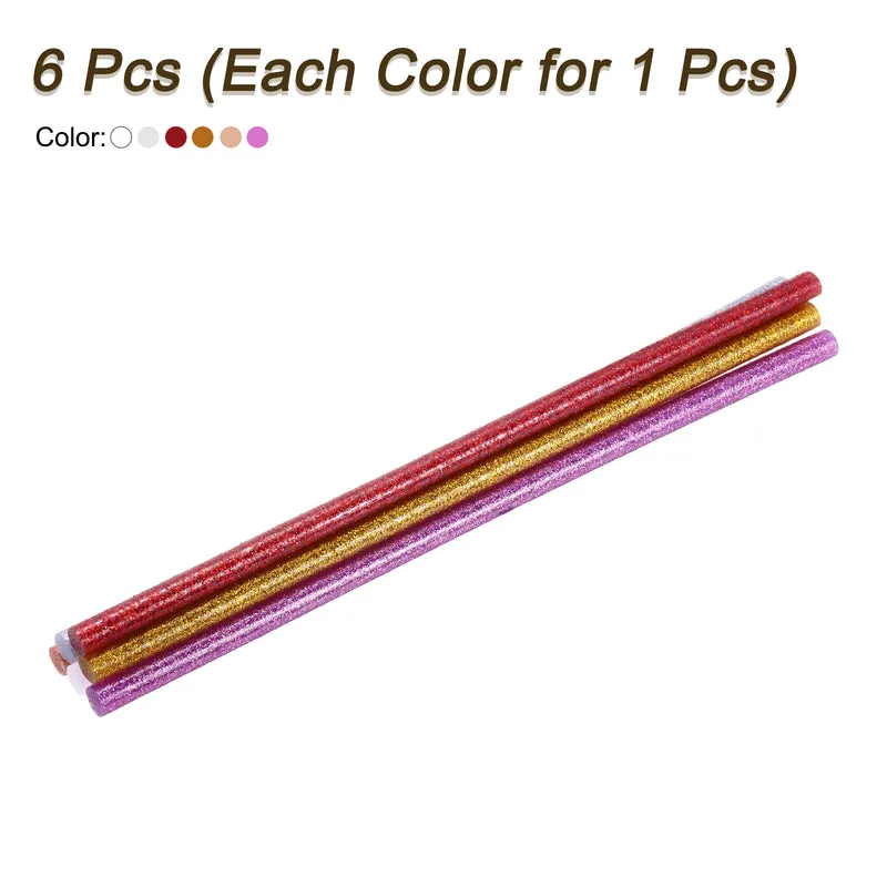 Mini Hot Glue Sticks for Glue Gun 8-inchx0.28-inch Glitter 6 Colors 6pcs