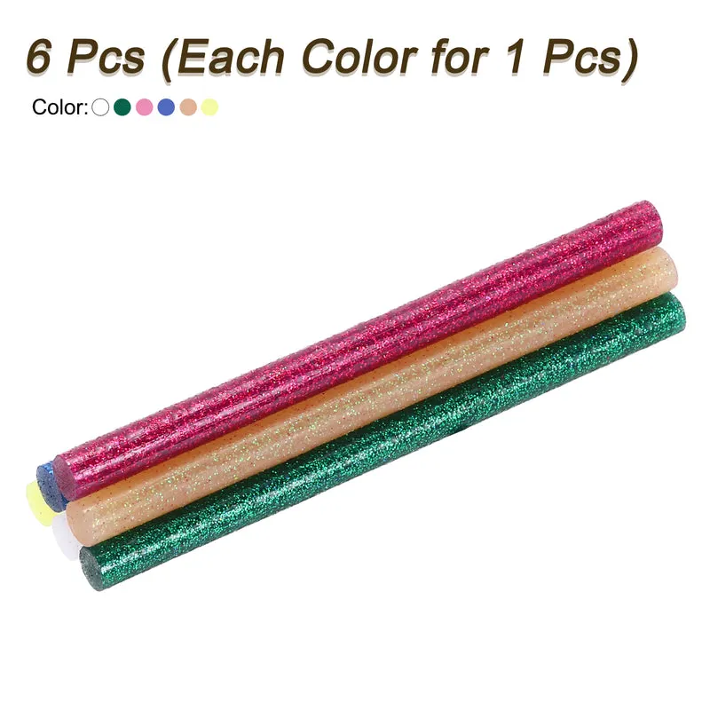 Mini Hot Glue Sticks for Glue Gun 0.28-inchx4-inch Glitter 6 Colors 6pcs