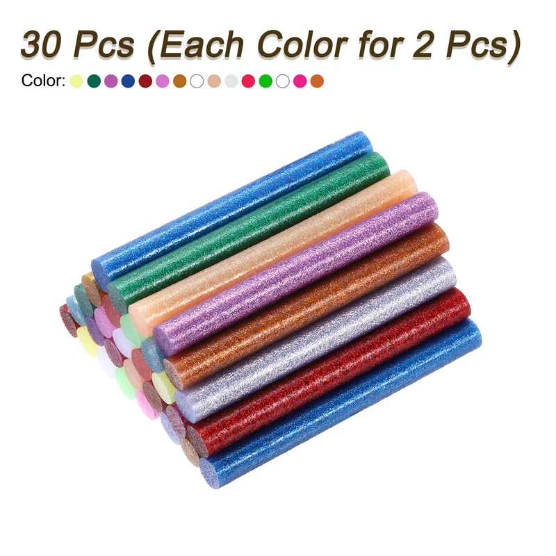 30pcs Mini Hot Glue Gun Sticks 4"x0.43" for Glue Gun, Glitter 15 Colors