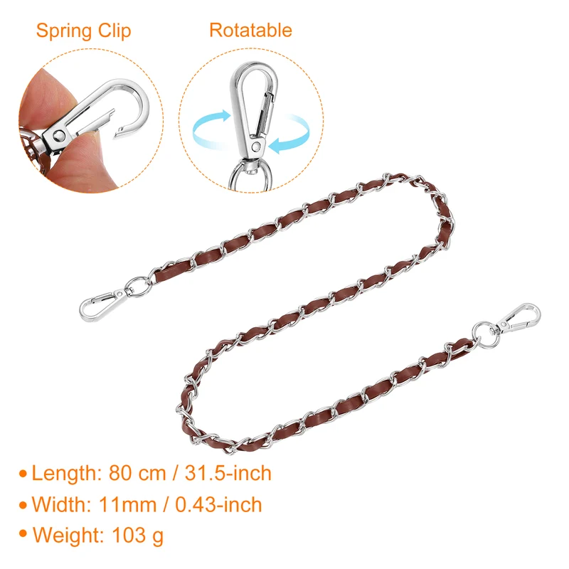 32" Purse Strap with Buckle for Shoulder and Cross Body(Dark Brown+Silver)