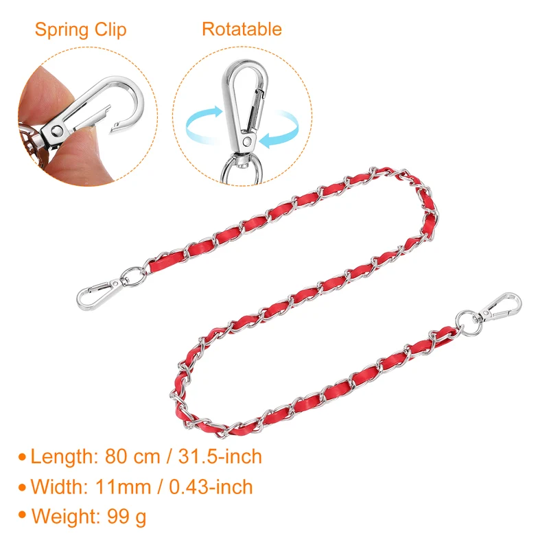 32" Purse Strap with Buckle for Shoulder and Cross Body(Red+Silver)