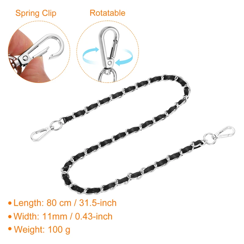 32" Purse Strap with Buckle for Shoulder and Cross Body(Black+Silver)