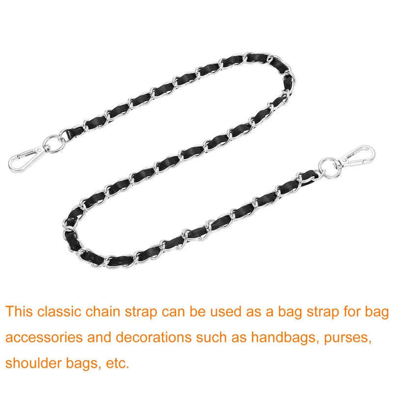 32" Purse Strap with Buckle for Shoulder and Cross Body(Black+Silver)