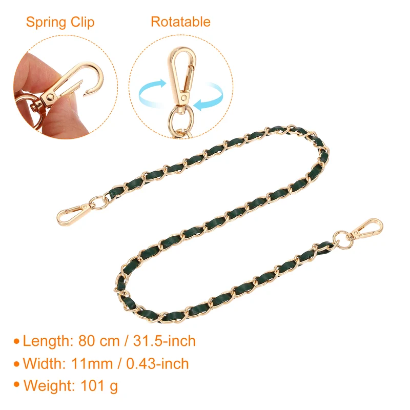 32" Purse Strap with Buckle for Shoulder and Cross Body(Green+Gold)