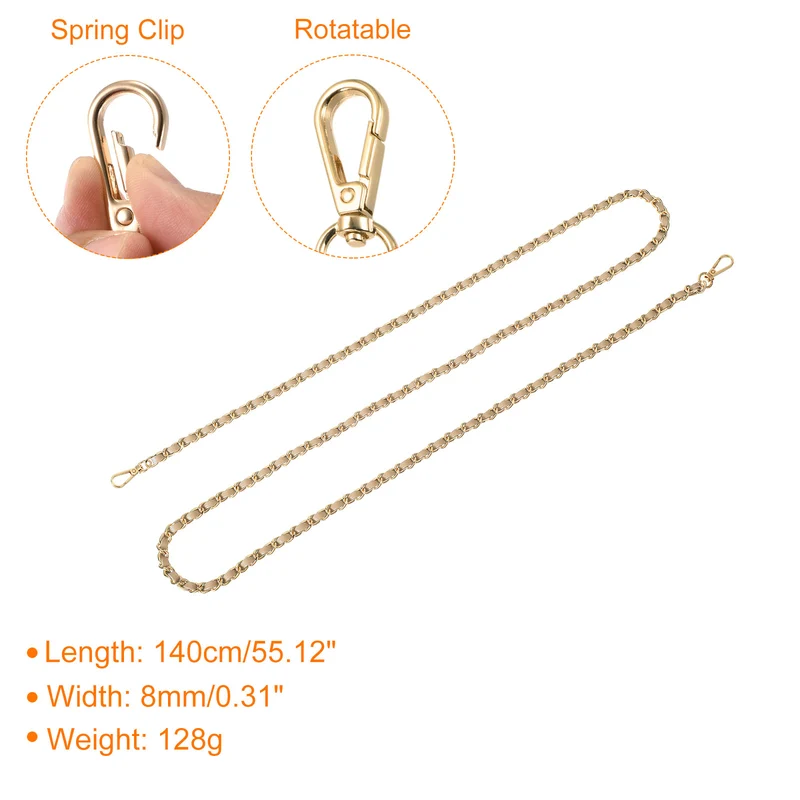 Purse Strap, 55" Leather for Shoulder and Cross Body Strap (Khaki, Gold)