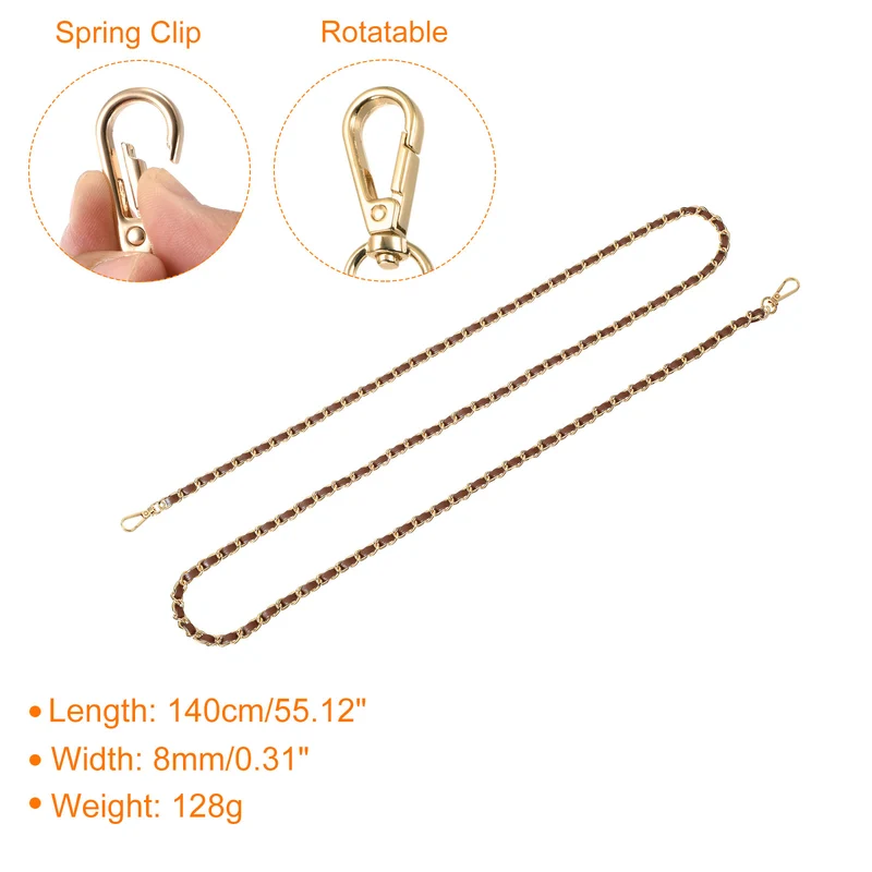 Purse Strap, 55" Leather for Shoulder and Cross Body Strap (Dark Brown, Gold)