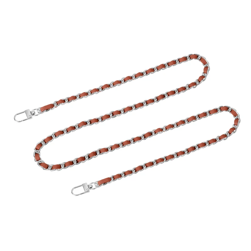 47" Purse Chain Strap with Buckles for Shoulder and Cross Body (Brown + Silver)