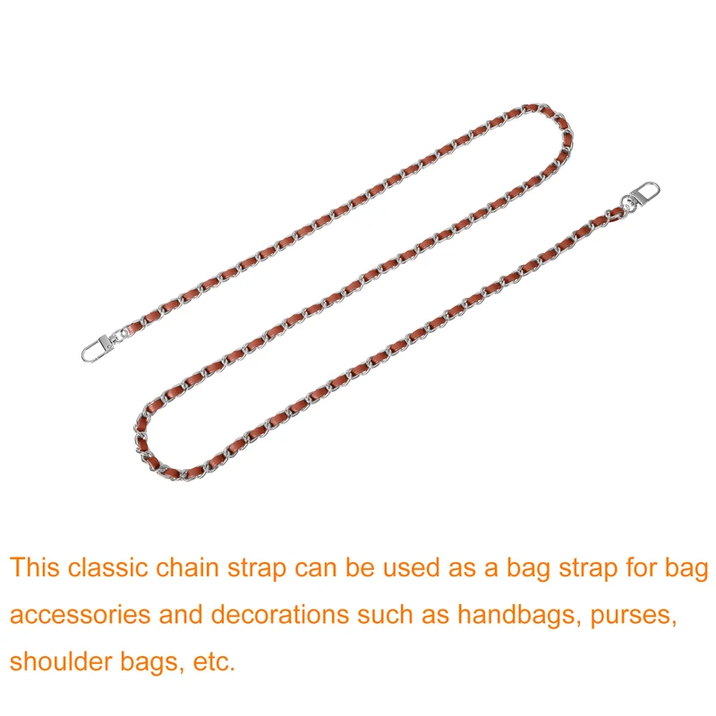 47" Purse Chain Strap with Buckles for Shoulder and Cross Body (Brown + Silver)