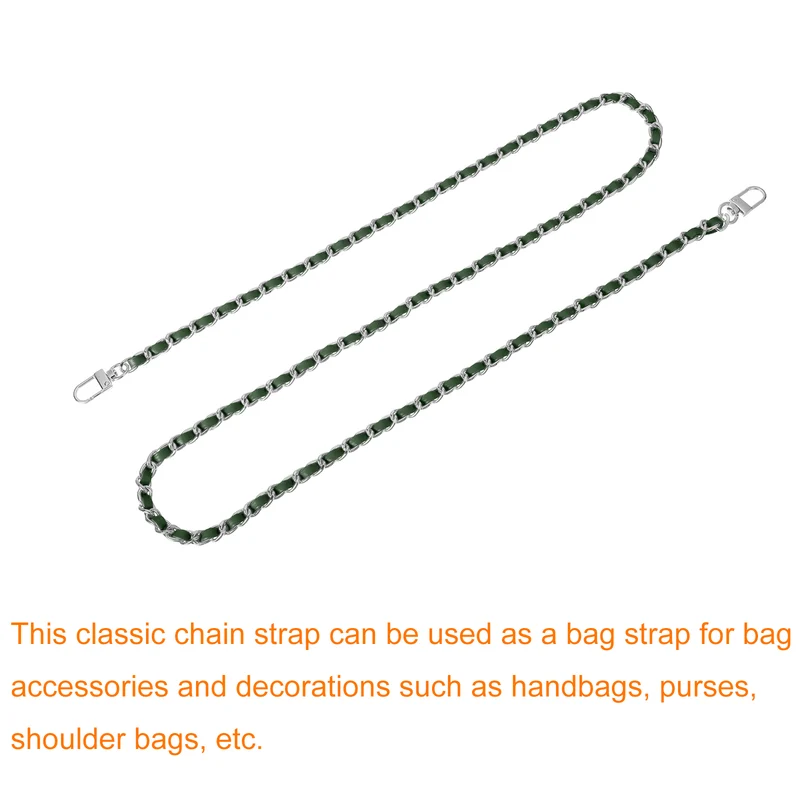 47" Purse Chain Strap with Buckles for Shoulder and Cross Body (Green + Silver)