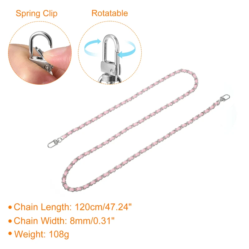 47" Purse Chain Strap with Buckles for Shoulder and Cross Body Pink Silver