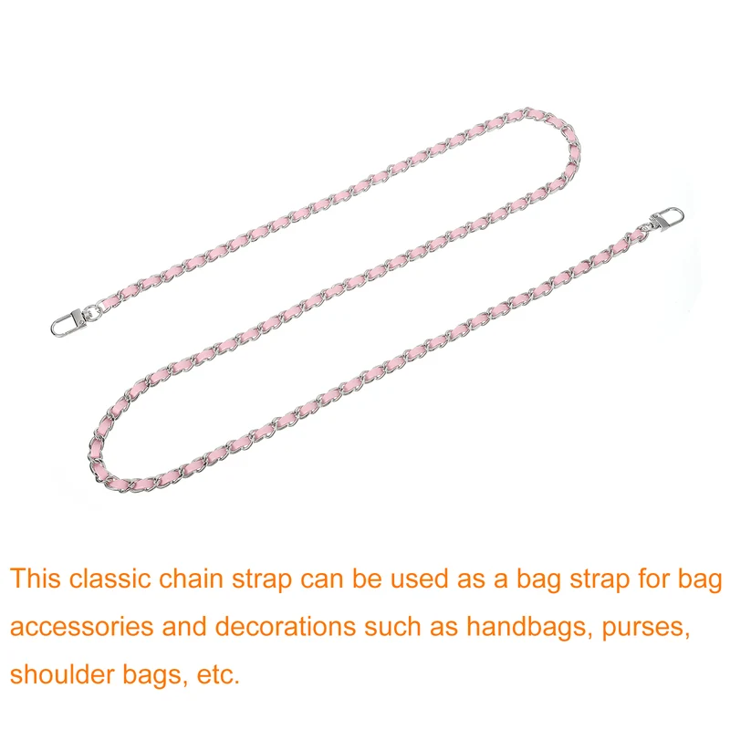 47" Purse Chain Strap with Buckles for Shoulder and Cross Body Pink Silver