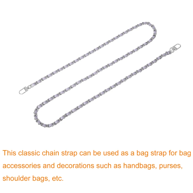 47" Purse Chain Strap with Buckles for Shoulder and Cross Body (Purple + Silver)