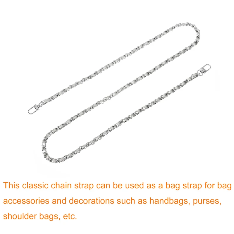 47" Purse Chain Strap with Buckles for Shoulder and Cross Body (Silver + Silver)