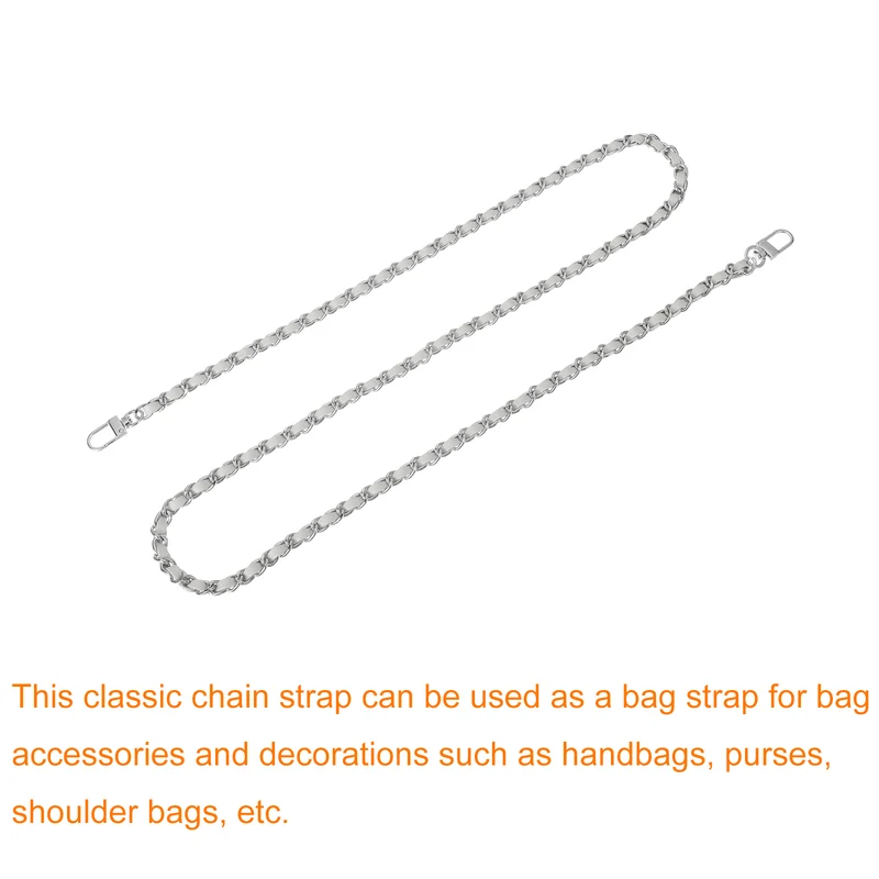 47" Purse Chain Strap with Buckles for Shoulder and Cross Body (Gray + Silver)