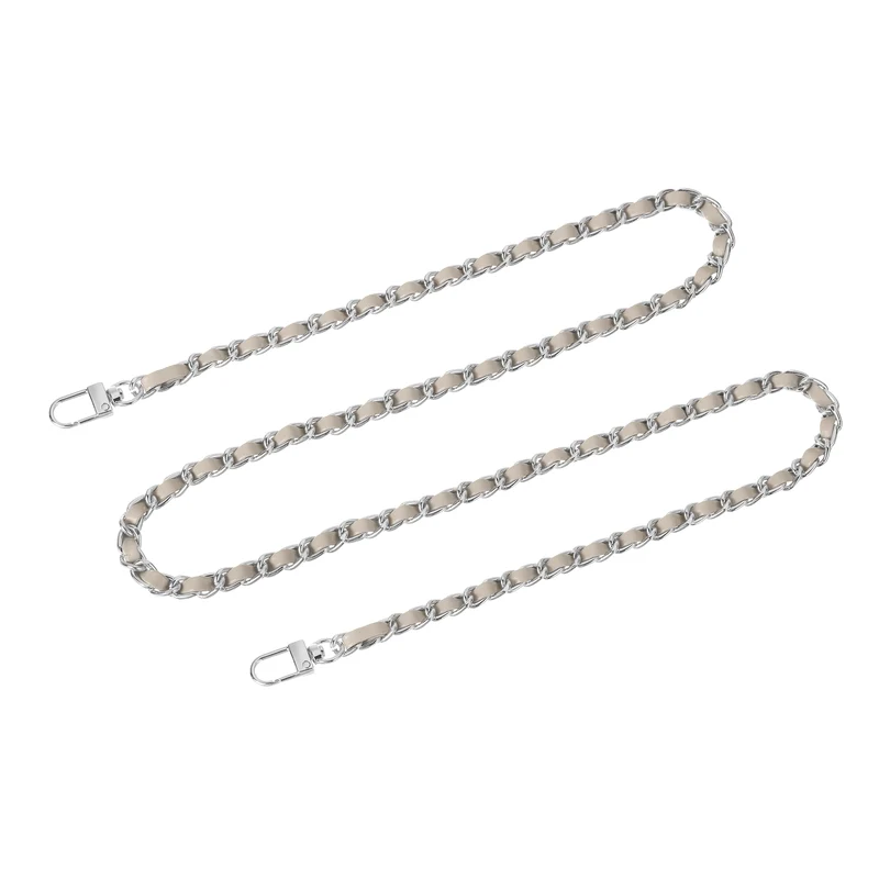 47" Purse Chain Strap with Buckles for Shoulder and Cross Body (Khaki + Silver)