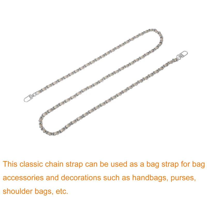 47" Purse Chain Strap with Buckles for Shoulder and Cross Body (Khaki + Silver)