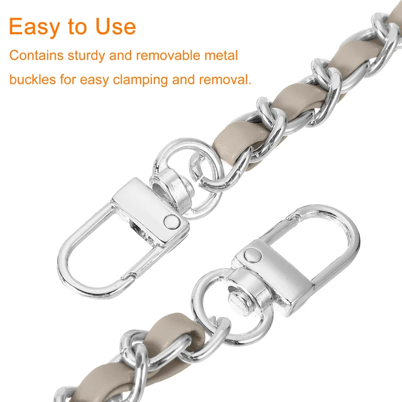 47" Purse Chain Strap with Buckles for Shoulder and Cross Body (Khaki + Silver)