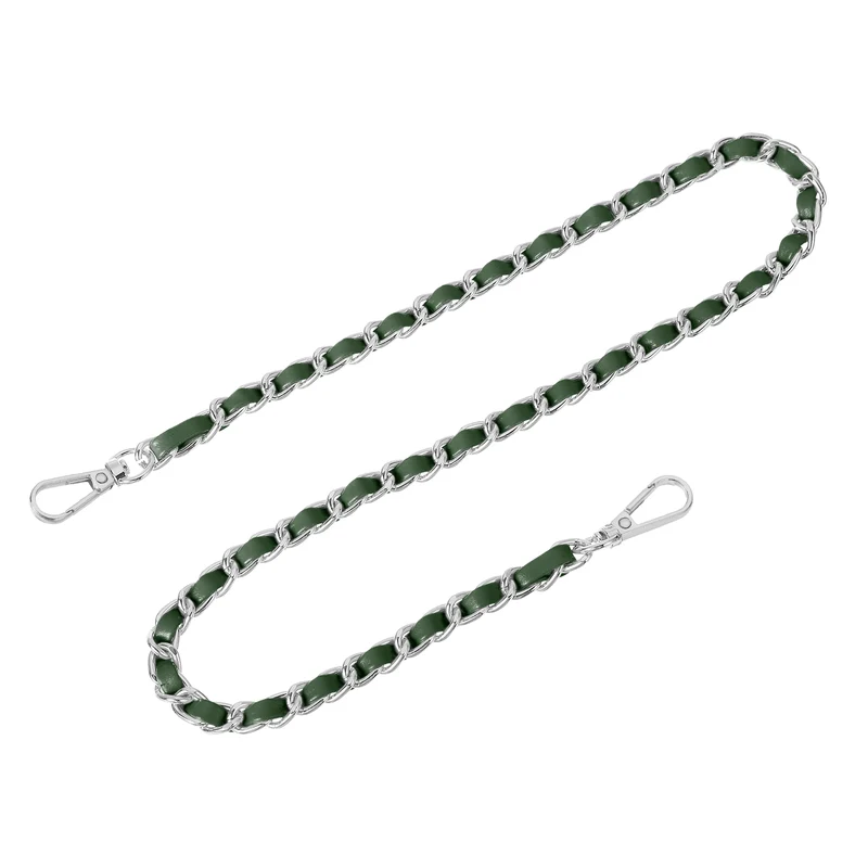 Purse Strap, 24" Leather for Shoulder Strap (Green, Silver)