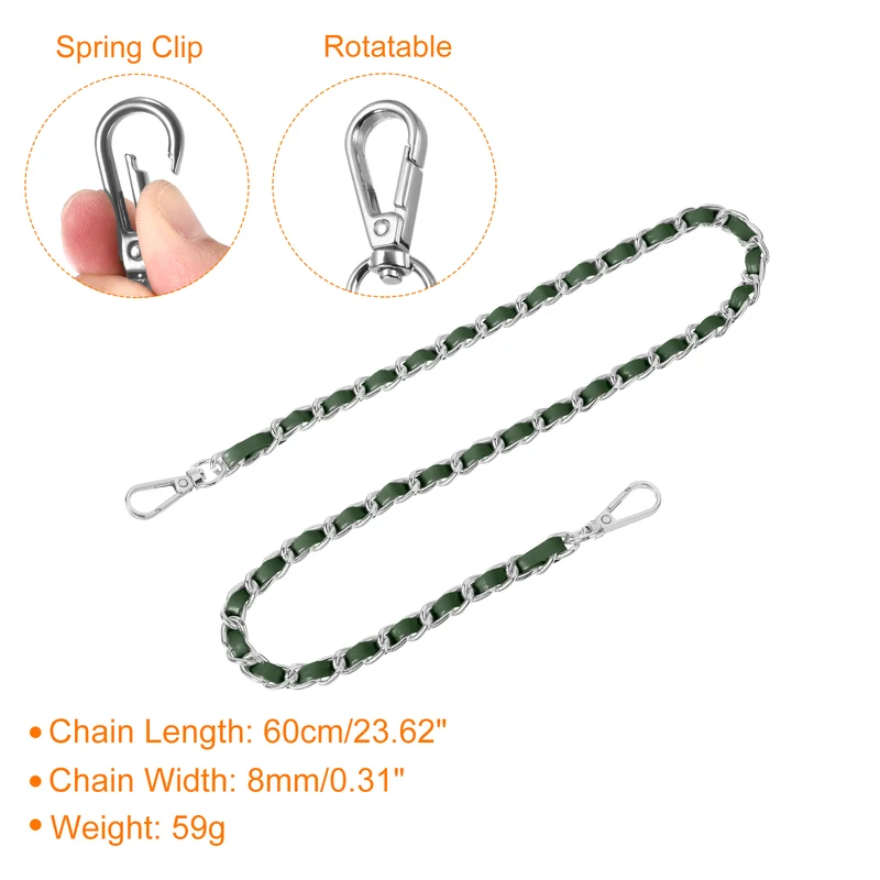 Purse Strap, 24" Leather for Shoulder Strap (Green, Silver)
