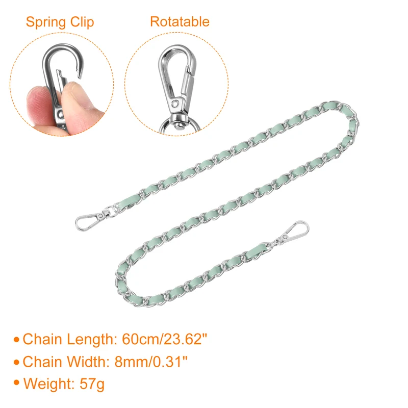 Purse Strap, 24" Leather for Shoulder Strap (Light Green, Silver)