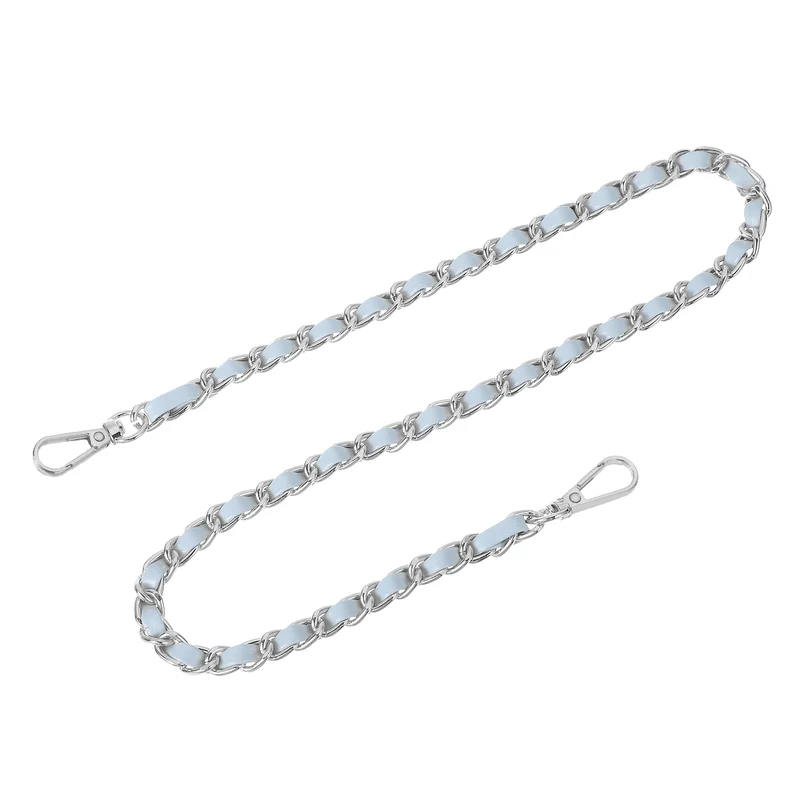 Purse Strap, 24" Leather for Shoulder Strap (Sky Blue, Silver)