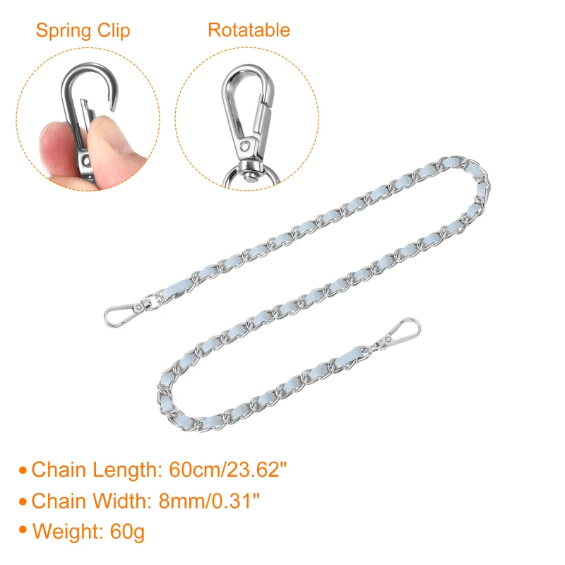 Purse Strap, 24" Leather for Shoulder Strap (Sky Blue, Silver)