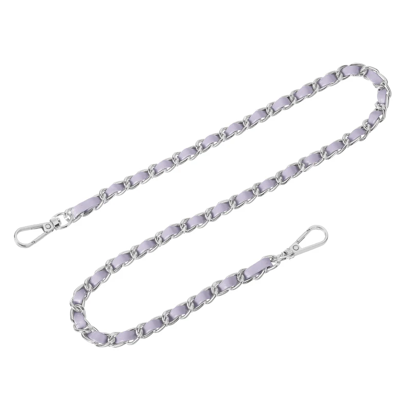 Purse Strap, 24" Leather for Shoulder Strap (Purple, Silver)
