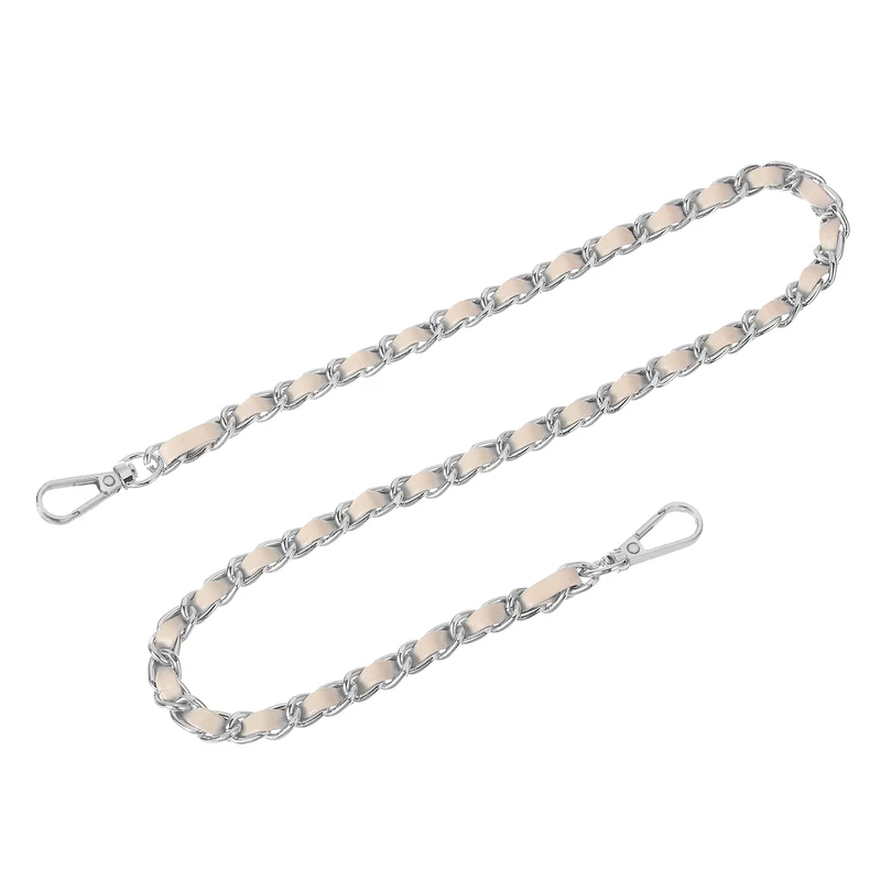 Purse Strap, 24" Leather for Shoulder Strap (Beige, Silver)