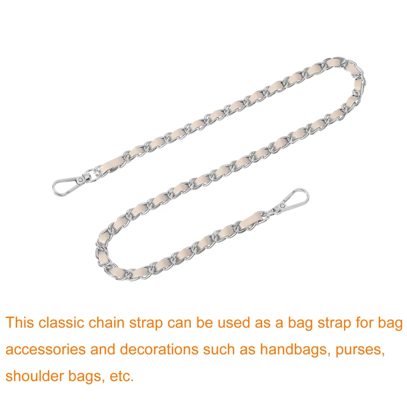 Purse Strap, 24" Leather for Shoulder Strap (Beige, Silver)