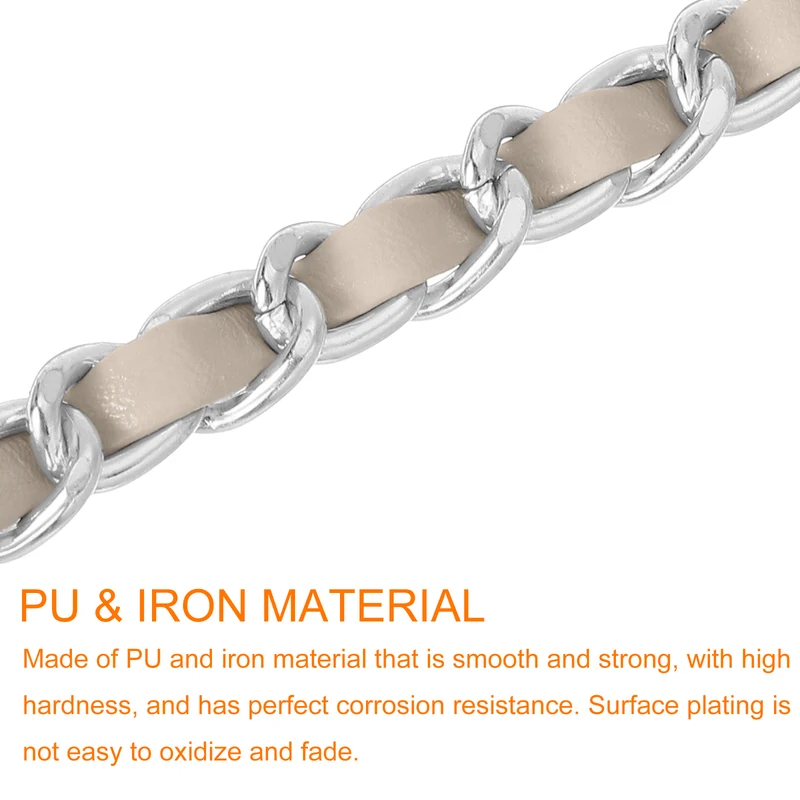 Purse Strap, 24" Leather for Shoulder Strap (Beige, Silver)