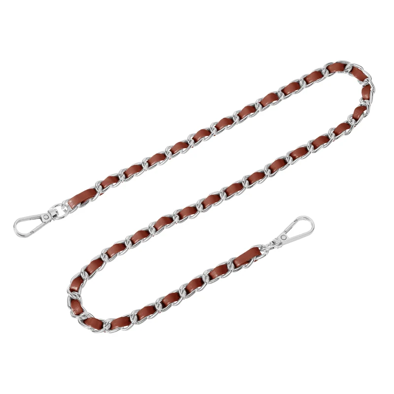 Purse Strap, 24" Leather for Shoulder Strap (Dark Brown, Silver)
