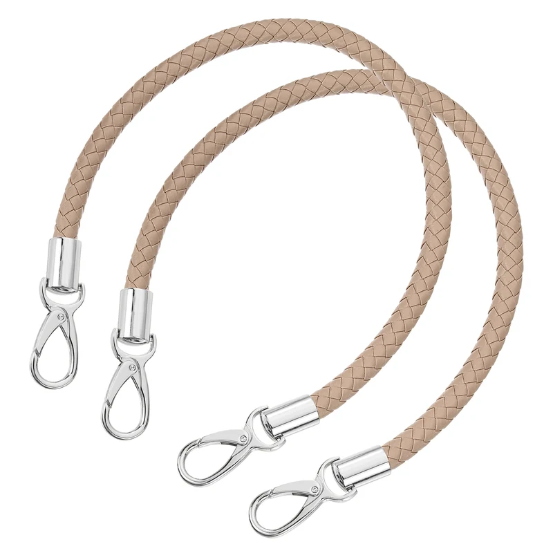 2Pcs 50cm Short Leather PU Braided Purse Replacement (Grey Brown, Silver)