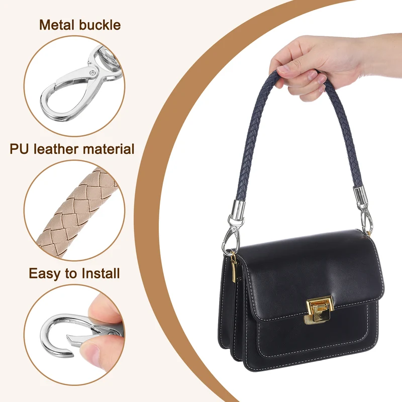2Pcs 50cm Short Leather PU Braided Purse Replacement (Grey Brown, Silver)
