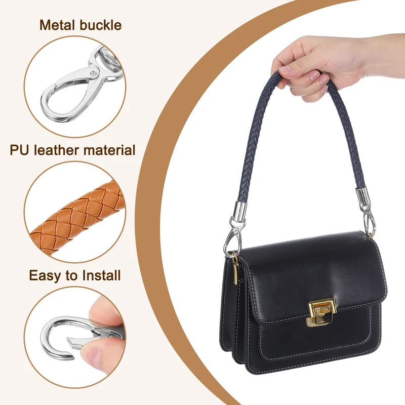 2Pcs 50cm Short Leather PU Braided Purse Replacement (Yellow Brown, Silver)