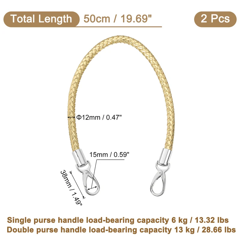 2Pcs 50cm Short Leather PU Braided Purse Replacement (Gold, Silver)