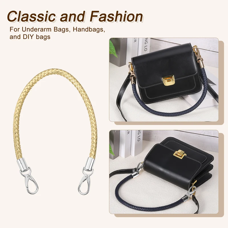 2Pcs 50cm Short Leather PU Braided Purse Replacement (Gold, Silver)