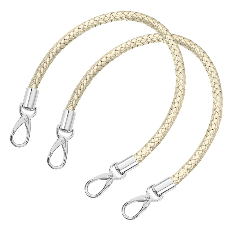2Pcs 50cm Short Leather PU Braided Purse Replacement (Light Gold, Silver)
