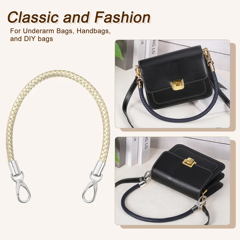 2Pcs 50cm Short Leather PU Braided Purse Replacement (Light Gold, Silver)
