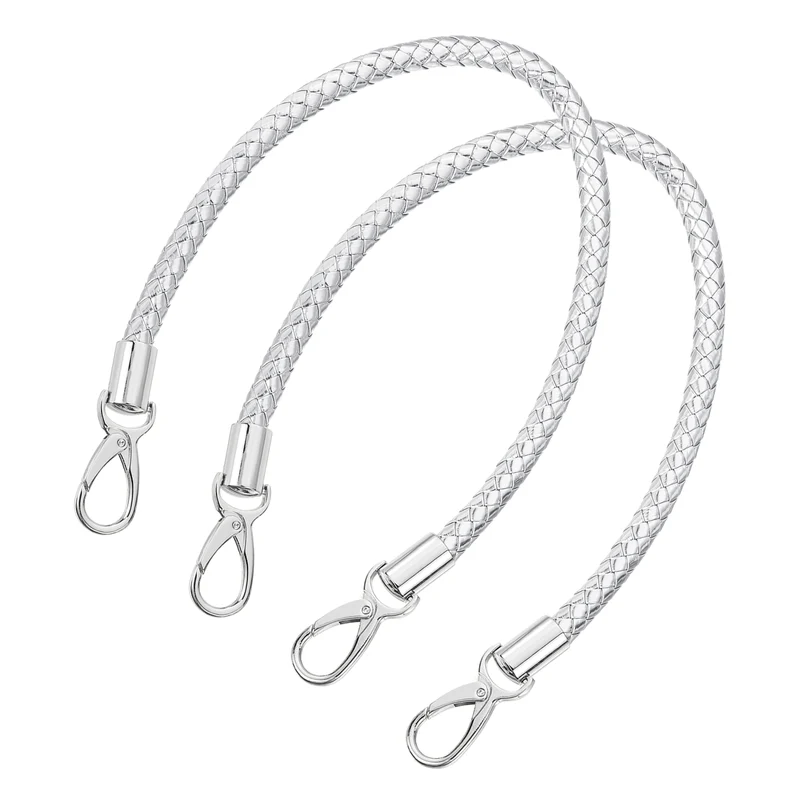 2Pcs 50cm Short Leather PU Braided Purse Replacement Silver